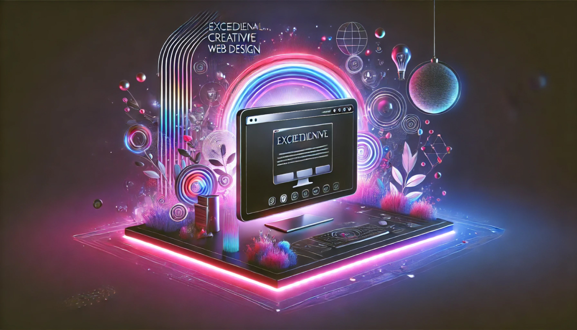 Illustration of creative web design and development showcasing vibrant visuals, responsive design elements, and a modern aesthetic.