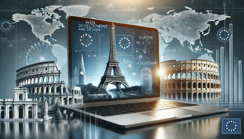 Современный веб-дизайн, разработанный для успеха онлайн-бизнеса в Европе, с акцентом на технологические и многоязычные решения.