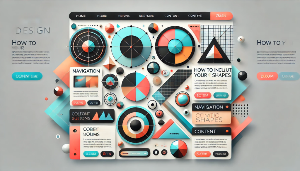 Modern web design guide demonstrating how to use geometric shapes with creative applications of triangles circles and hexagons in navigation CTAs and content sections for a vibrant user friendly layout