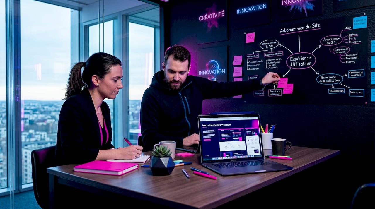 Réunion d’équipe en salle pour repenser le site web