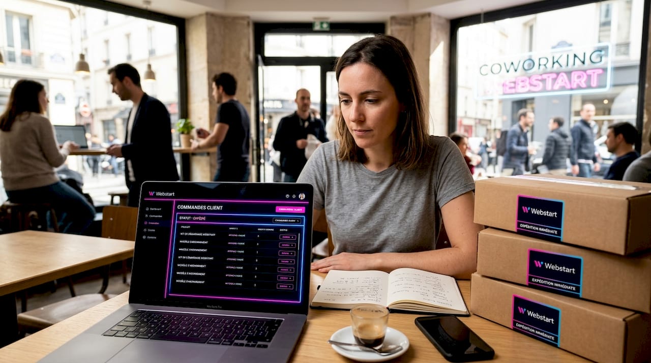 Un chef d’entreprise e-commerce qui passe en revue ses commandes depuis chez lui.