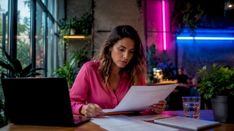 Un entrepreneur passe en revue les dossiers de financement de sa start-up.