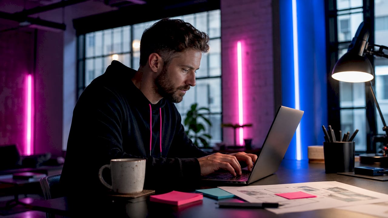 Un développeur front-end concentré derrière son écran